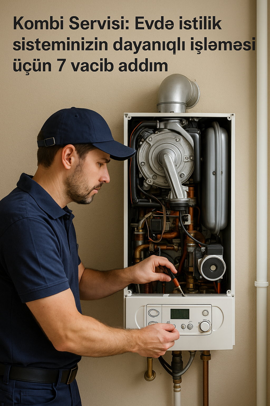 Peşəkar kombi ustası tərəfindən kombi servisi - Bakıda divar üzərində quraşdırılmış qaz kombisinin daxili hissələrinin təmiri və texniki yoxlanması prosesi